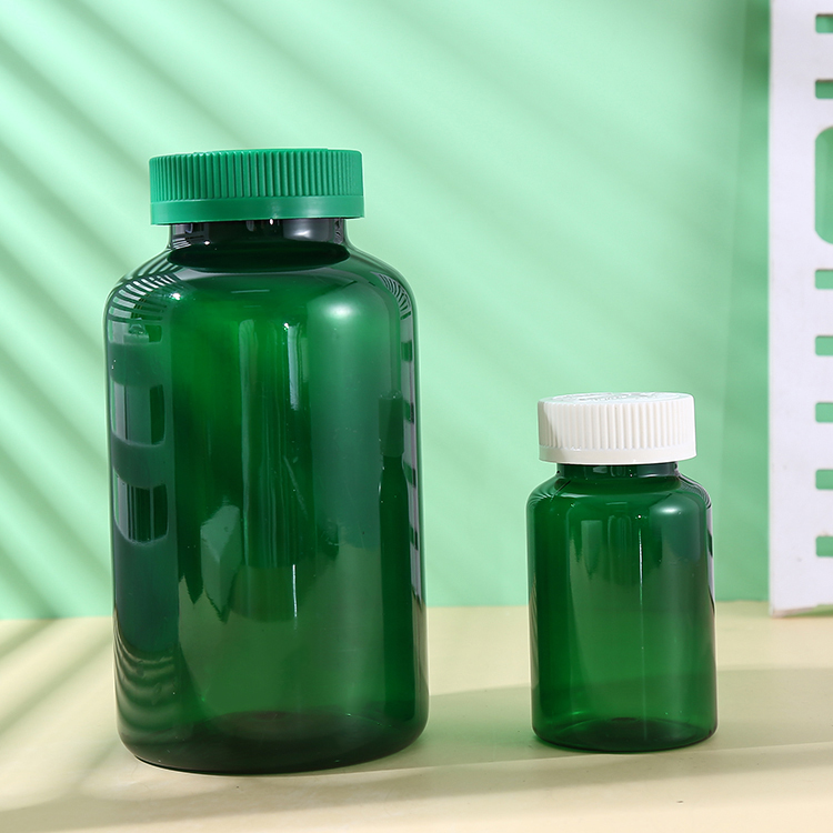 Custom Green PET 150cc 750cc Plastic Jar Medicine Bottle Pill Vitamin Plastic Bottle With CRC Screw Cap Capsule Bottle