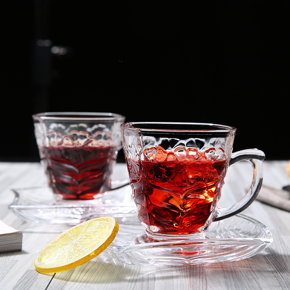 Soda Lime Glass Coffee Tea Cup and Saucer Set in Classic Design for Thanksgiving