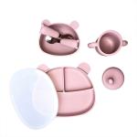 Bear Shape Silicone Baby Feeding Set 6Pcs BPA Free Suction Bowl With Lid