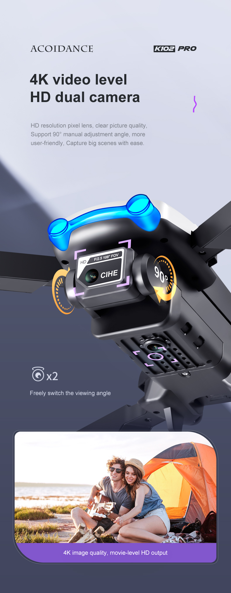 K102 Pro Mini Drone 4K HD Dual Camera Four-Way Obstacle Avoidance and Professional Optical Flow Technology for Long Range