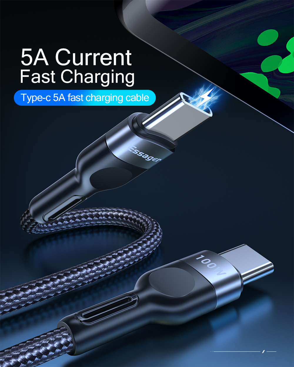 Essager Mobile Fast Charging C Type Cable 100W 5A 0.5M 1M 2M