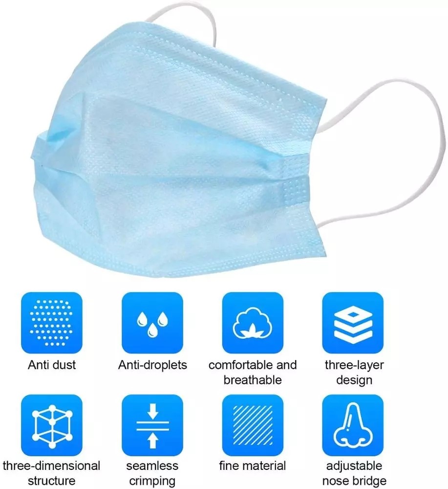 Hygienic Disposable Respirator Mask , 3 Ply Non Woven Fabric Mask