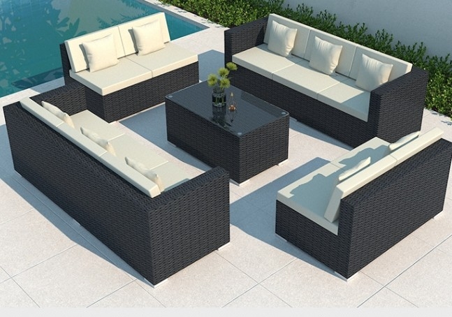 Luxury Modern Patio Garden Furniture Black Rattan Outdoor Sofa Coffee Table Set Steel Rattan Chair Outdoor Furniture