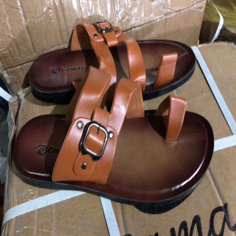 Black Brown Mens Soft Leather Slippers Anti Skid Men's Summer Sandals