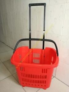 Quality HDPE Hand Rolling Shopping Basket On Wheels For Supmermarket , 25kg Capacity wholesale