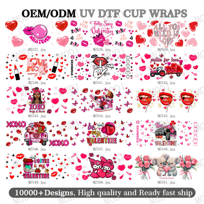 Wholesale Uv Dtf Cup Wrap Transfers Valentine'S Day High Quality Custom Uv Dtf Transfer Couple Design Cup Wrap