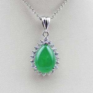 Quality Women Jewelry 925 Silver Pear Shaped Green Jade Cubic Zirconia Pendant Necklace (FP036) wholesale
