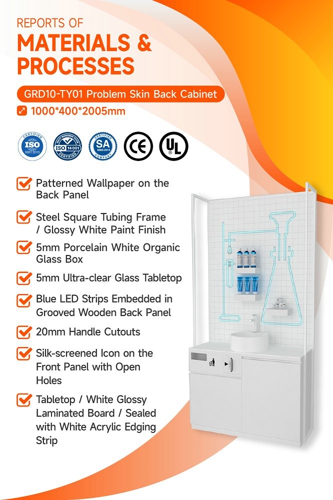 GDR10-TY01 Retail Store Display with Blue LED Light Strips and 5mm Ultra-clear Glass Tabletop for Branded Specialty Stores