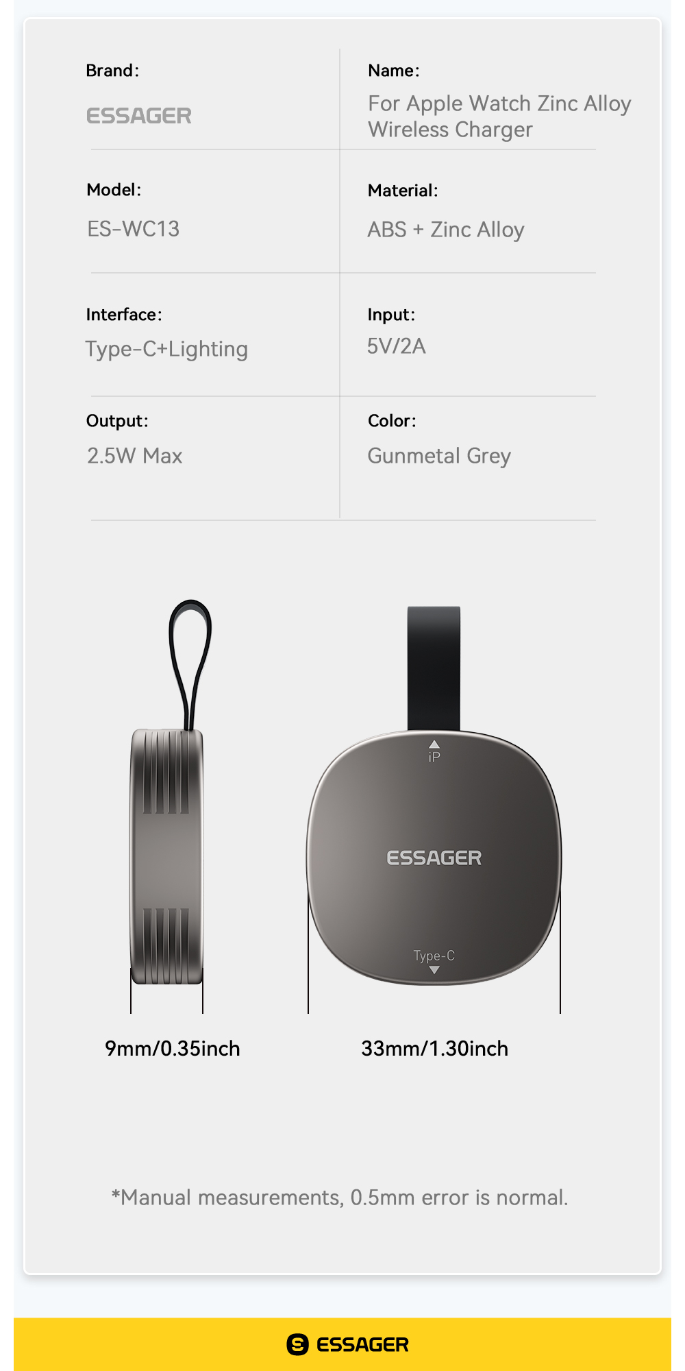Magnetic Wireless Watch Charger Tarnish Color 5V/2A ES-WC13 Series