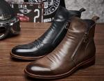 Black / Brown Mens Leather Dress Boots , Mens Designer Combat Boots With Rubber