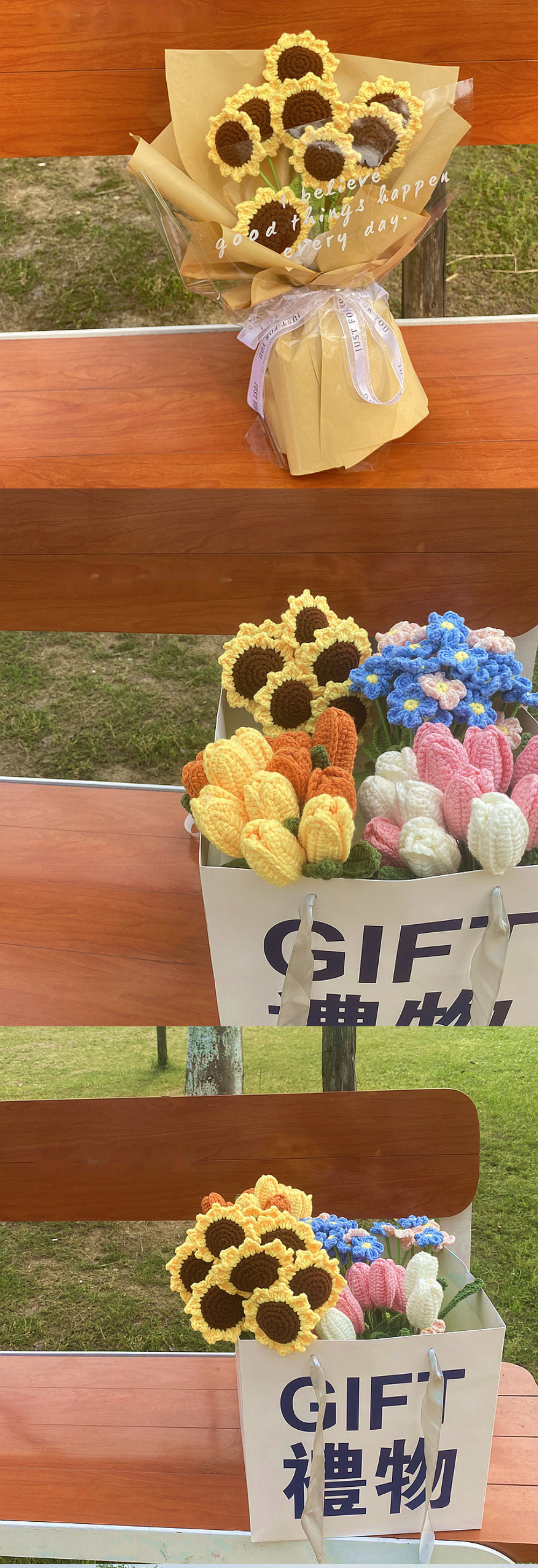 30cm Handmade Elegant Knitted Sunflower Daisy Pouch for Table Decoration Special Occasions