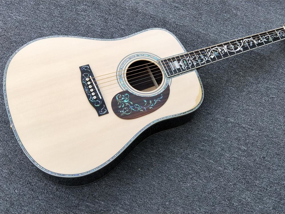 Top quality 41 inch acoustic guitar,Real Abalone inlays and binding,Ebony fingerboard,Factory Custom Solid spruce top Gu