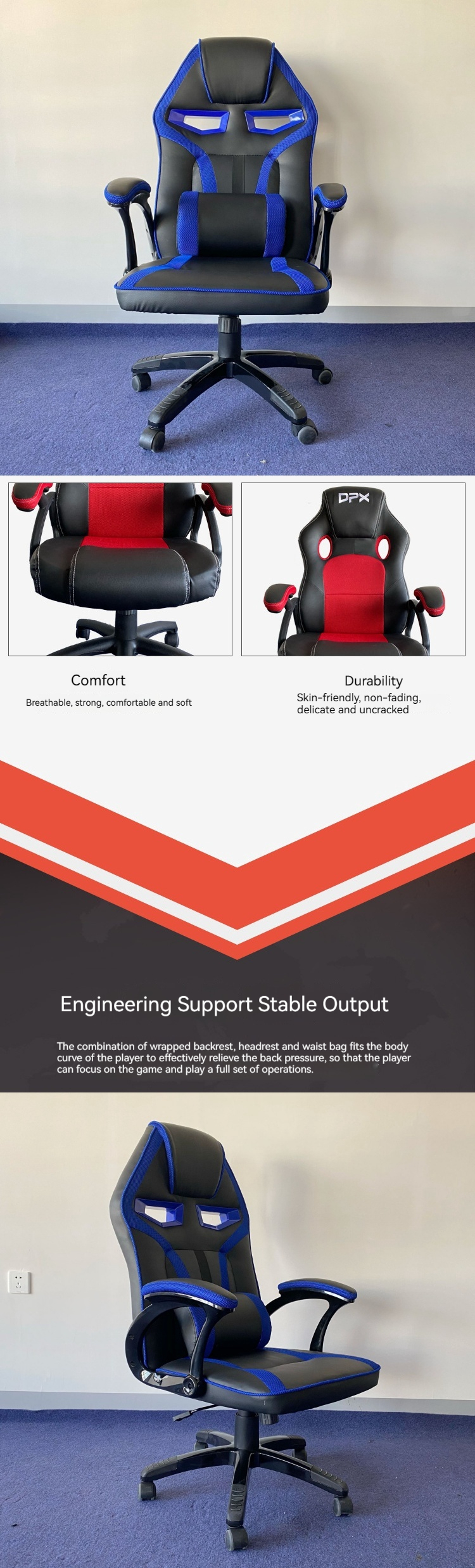 ISO9001/ISO14001 Certified White Gaming Chair with Swivel Function and Lumbar Support