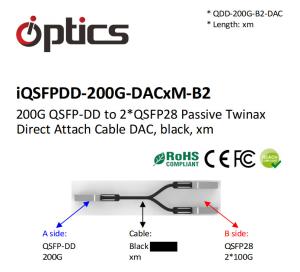 Quality 200G QSFPDD to 2x100G QSFP28 Breakout DAC(Direct Attach Cable) Cables (Passive) (Length customed) wholesale