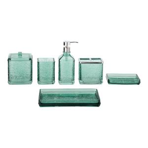 Quality 6pcs Glass Bathroom Accessories Set Aqua With Vintage Floral Debossed wholesale