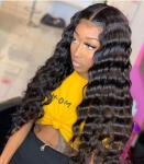 Human Virgin Hair Deep Wave 4x4 Lace Closure Wigs 180% And 250% Density