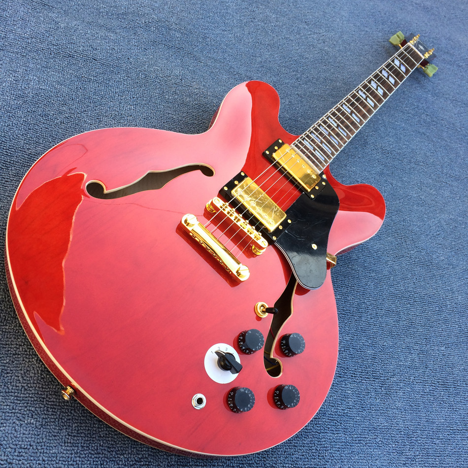 High-quality hollow body jazz electric guitar, Double F holes Red body and back electric guitar