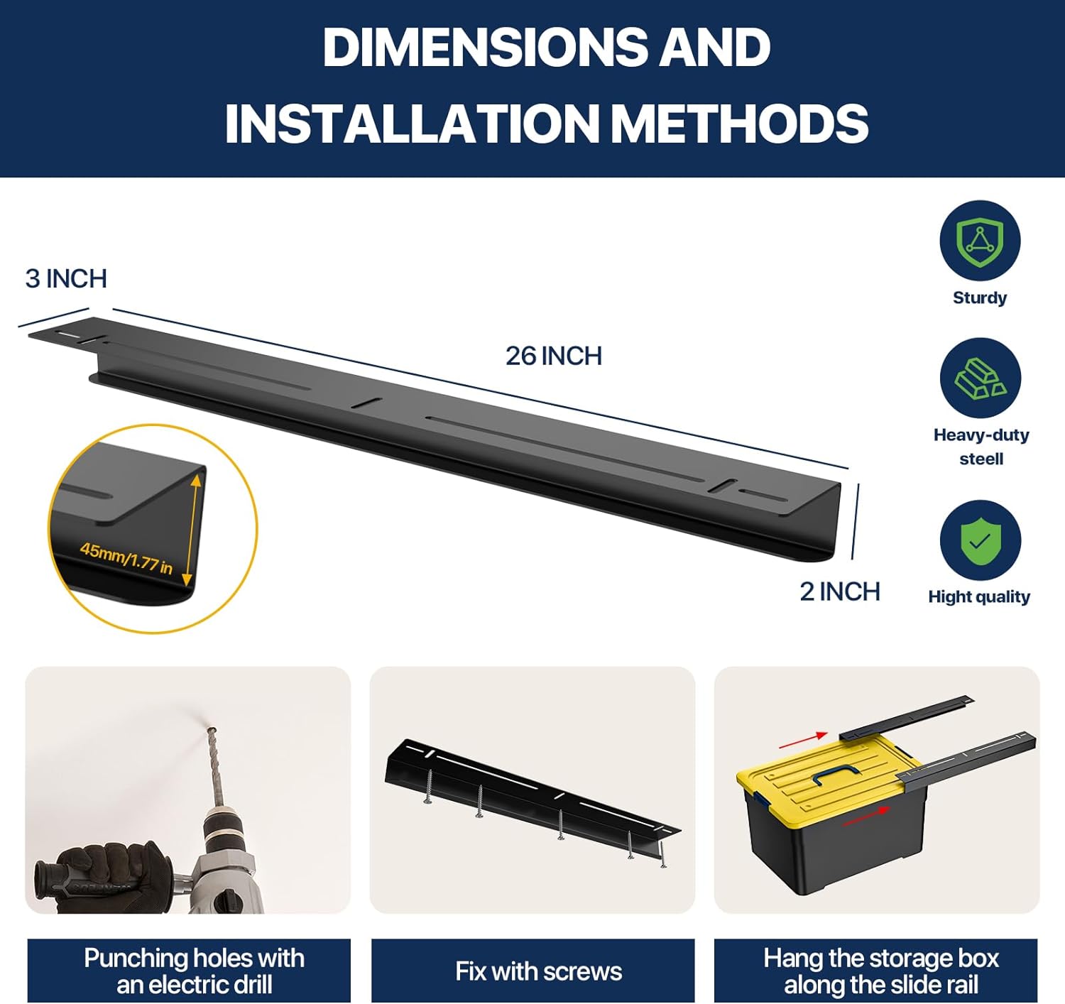 Overhead Garage Storage Racks for Utility Bins 26inch 1.8mm Heavy Duty Ceiling Mount