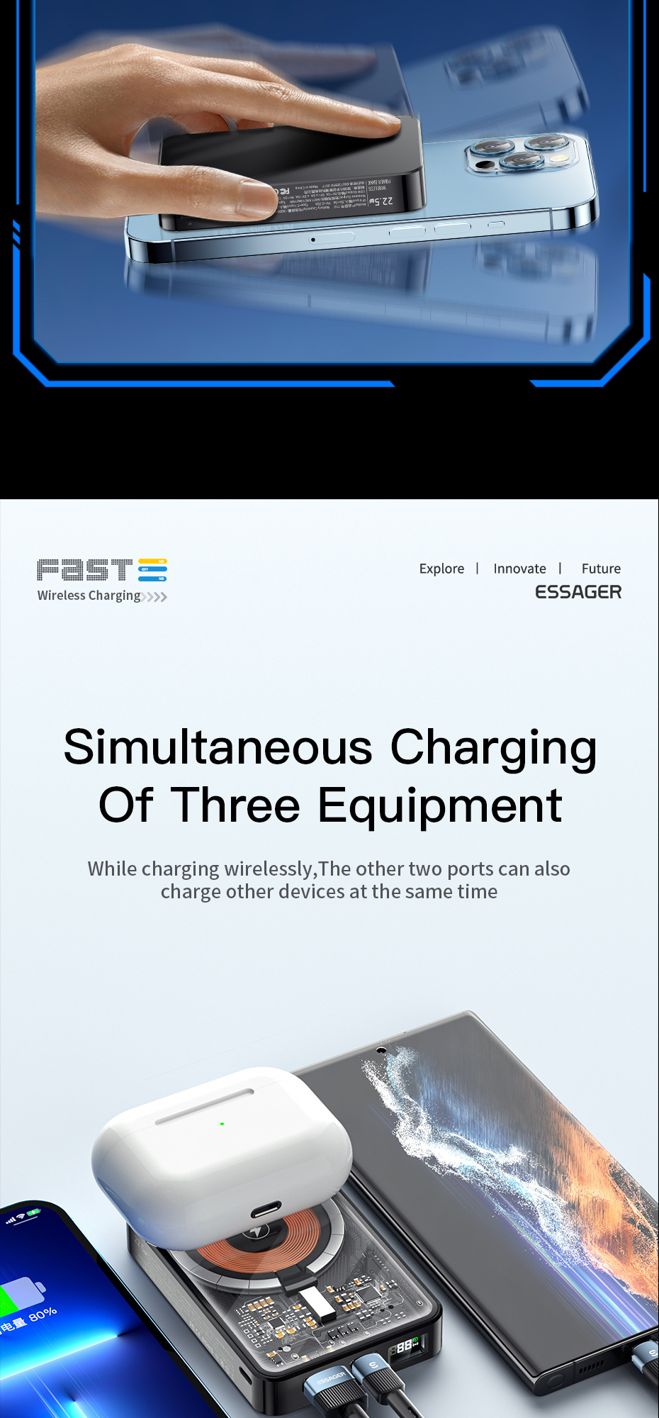 Transparent Black Magnetic Wireless Charging Power Bank 10000mAh 15W