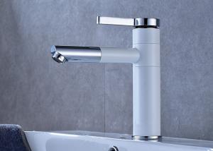 Quality White Painting Bathroom Basin Faucets ROVATE Swivel Spout Deck Mounted wholesale