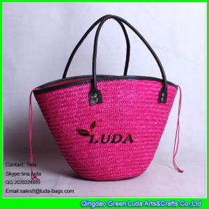 Quality LUDA lady top drawstring handbags rose red wheat straw tote bag for 2016 summer wholesale
