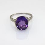 Sterling Silver Ring with 10mmx12mm Oval Purple Cubic Zircon (R206)
