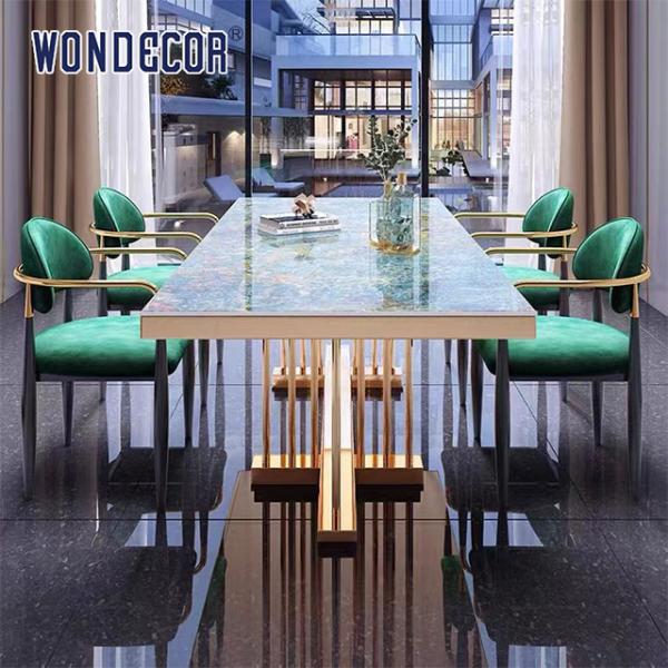 Hotel Luxury Furniture Art Marble Countertop Kitchen Table Stainless Steel Gold