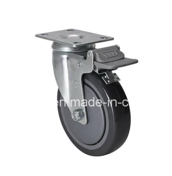 Durable Ball Bearing 130kg Load Capacity 5" Medium Edl Plate Brake PU Caster