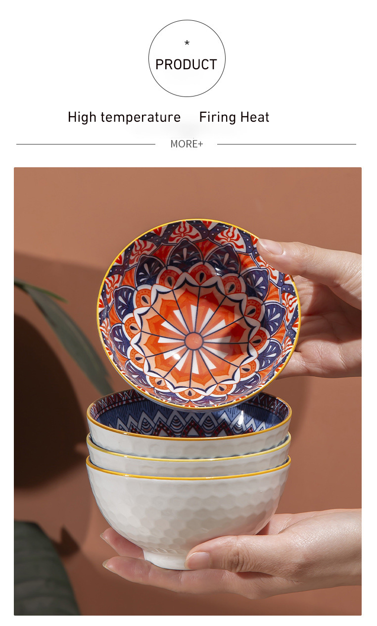 Exquisite Bohemian Design Ceramic Bowl Set of 4 in Gift Box with Plate and Chopsticks