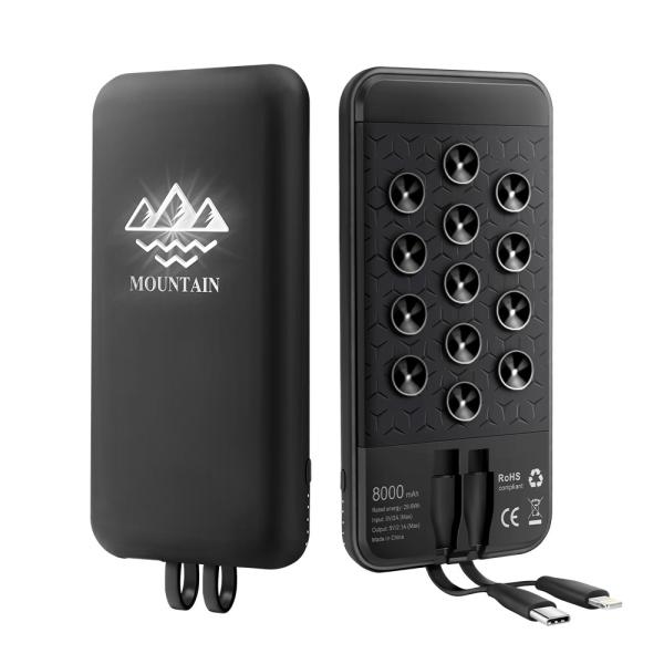 Best selling Wireless Charger Power bank 8000mAh Built-in Cable with LED Light