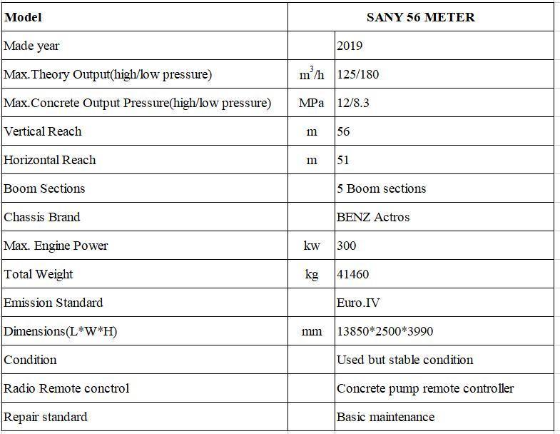 Used Concrete Pump Sy 56 Meter Second Hand Heavy Equipment
