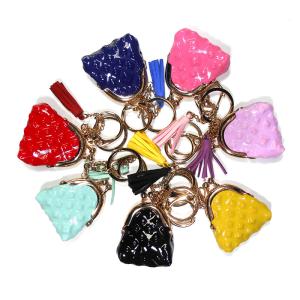 Quality Cute Glitter Leather No Zipper 2cm Change Purse Keychain Handmade wholesale