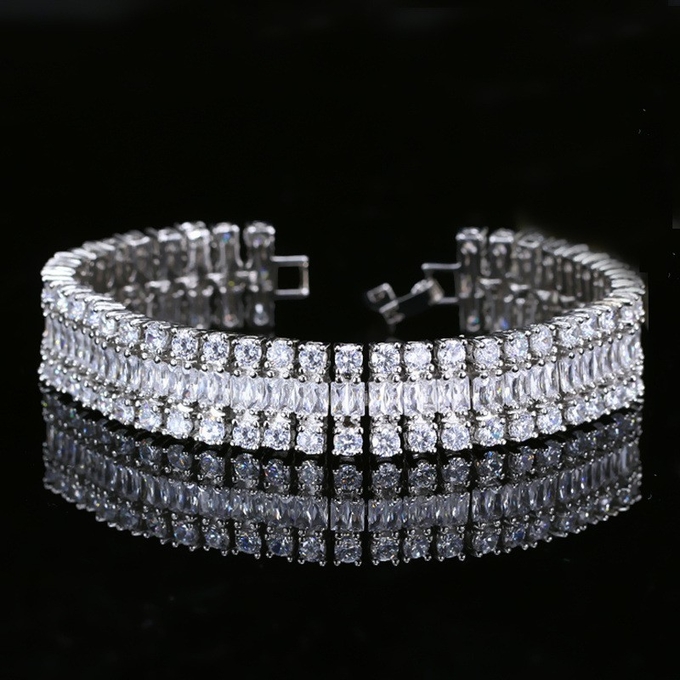 Summer Cute Crystal Bracele Jewelry Cluster Colorful CZ Stone Bracelet SIlver Plated Bracelet for Women Banquet Dinner
