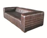 Ribbed Vintage Leather Sofas Large 3 Seater For Living Room