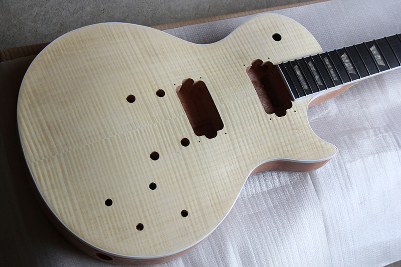 Custom LP Electric Guitar Kit(Parts) with Mahogany Body and Neck,Flame Maple Veneer,Carhrome Hardwes,DIY Guitar