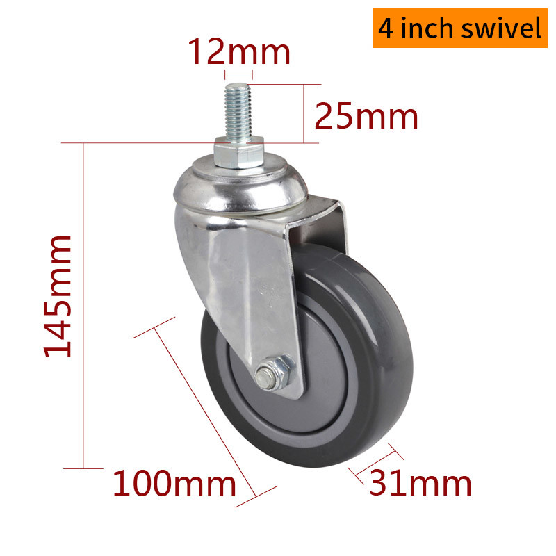 Industrial Castor Wheel 4 Inch 130kg Chrome Coating Threaded Swivel Casters