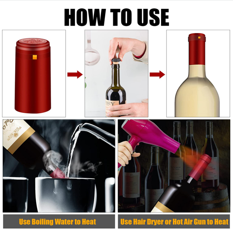 Matte Black PVC Heat Shrink Capsules For Wine Bottle Cork Clear Bottle Stopper