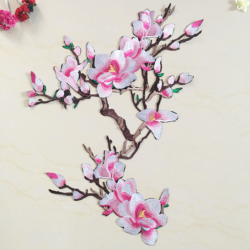 Hot Fix Motif mangnolia Embroidery Lace Flower for Cheongsam