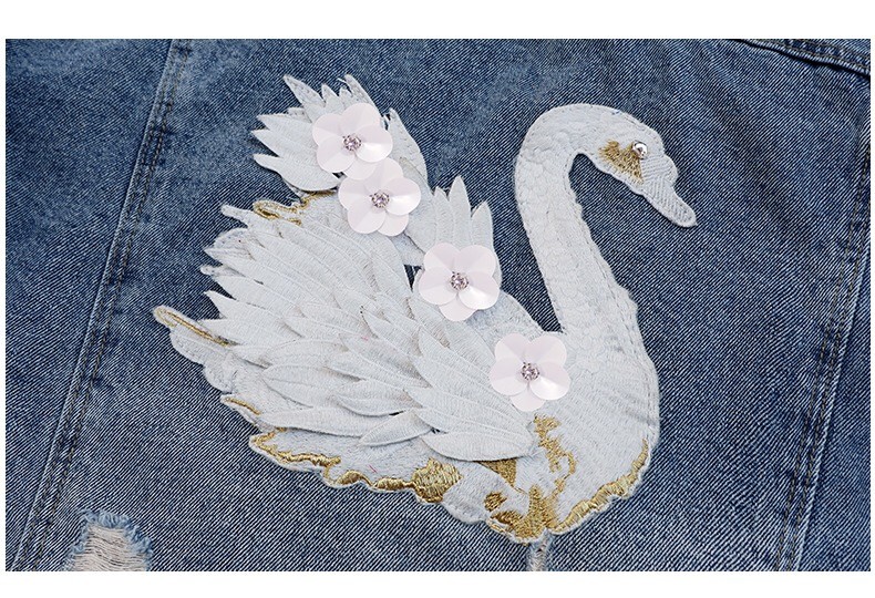Swan Print Hole Cowboy Ladies Jackets Coats