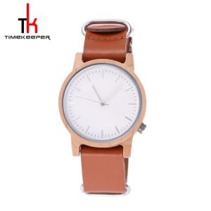 Quality Mens Wood Brown Leather Strap Watches Custom Logo Casual Style wholesale