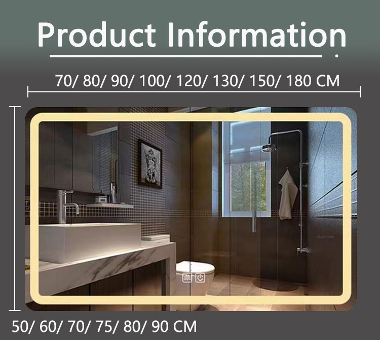 Modern Smart Mirror with High Brightness LED Strip Lights Illuminated and Defogging