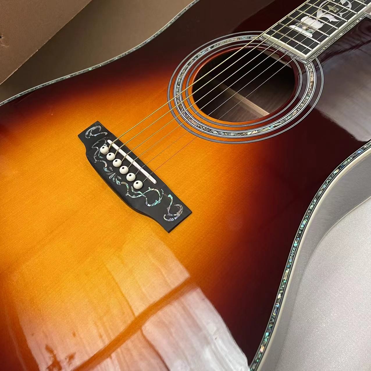 Custom New All Solid Wood Sunburst 41" D Type Acoustic Guitar Abalone Ebony Fingerboard