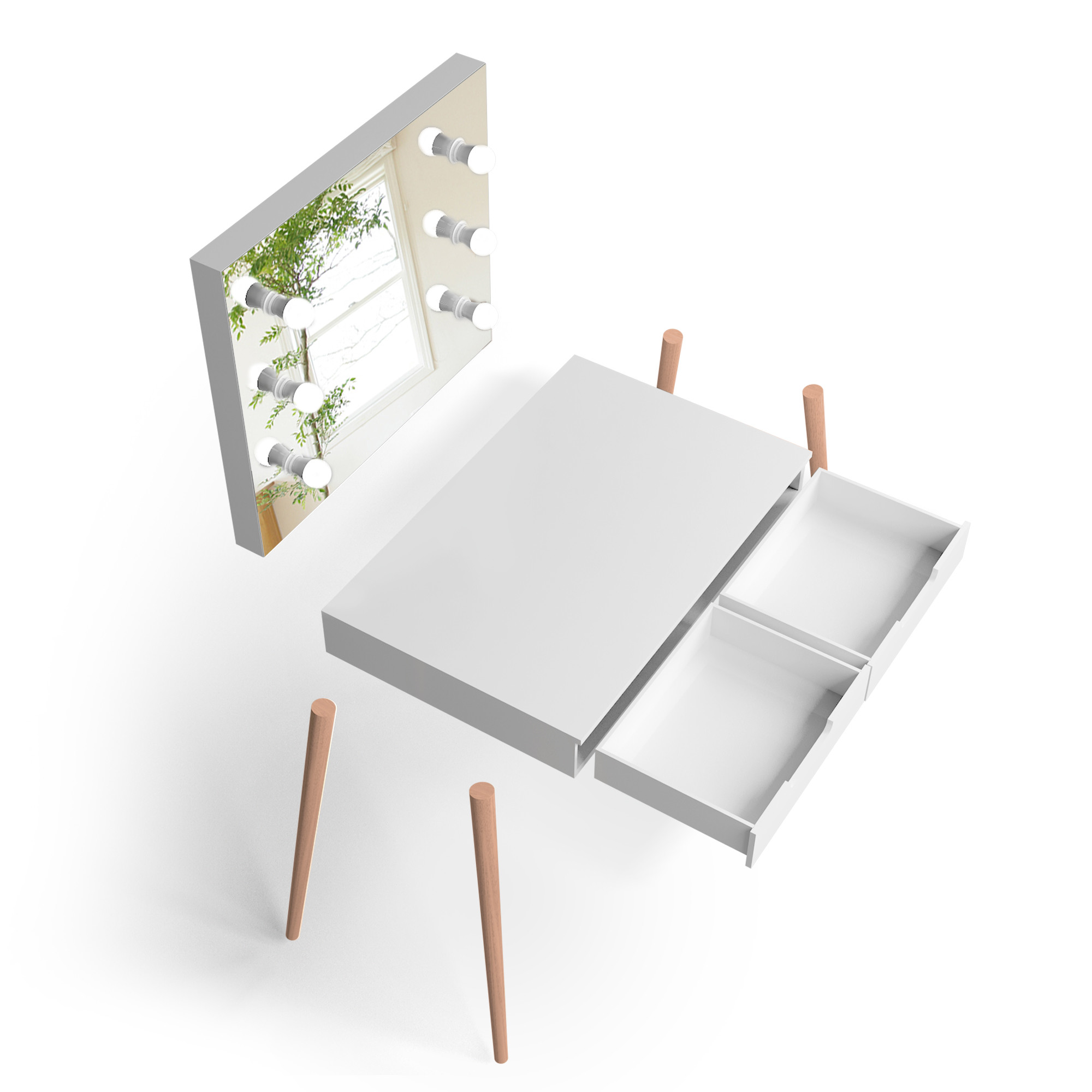 White Wooden Makeup Vanity Table With Lighted Mirror USB Function
