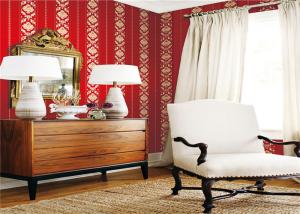 Quality Custom Red Damask Wallpaper , Fashion Vinyl Home Decor Wallpaper 0.53*10m Size wholesale