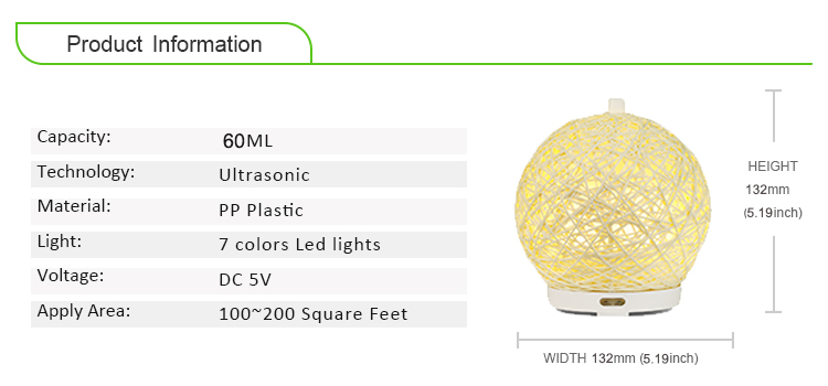 Aromatherapy USB Air Humidifier 80ml with 7 Color LED Nightlight Aroma Diffuser