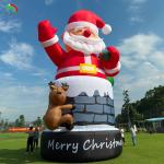 20FT 26ft 33ft Inflatable Santa Claus In Chimney With Reindeer Outdoor Christmas