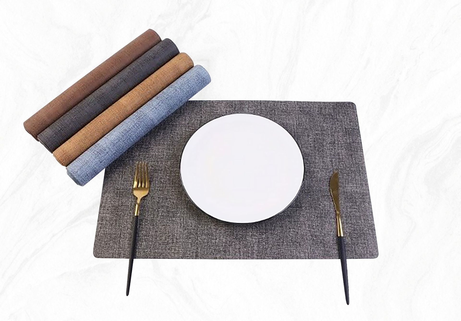 Heat Resistant Metric System Kitchen Room Space PVC Table Dinner Mat with Gold Design