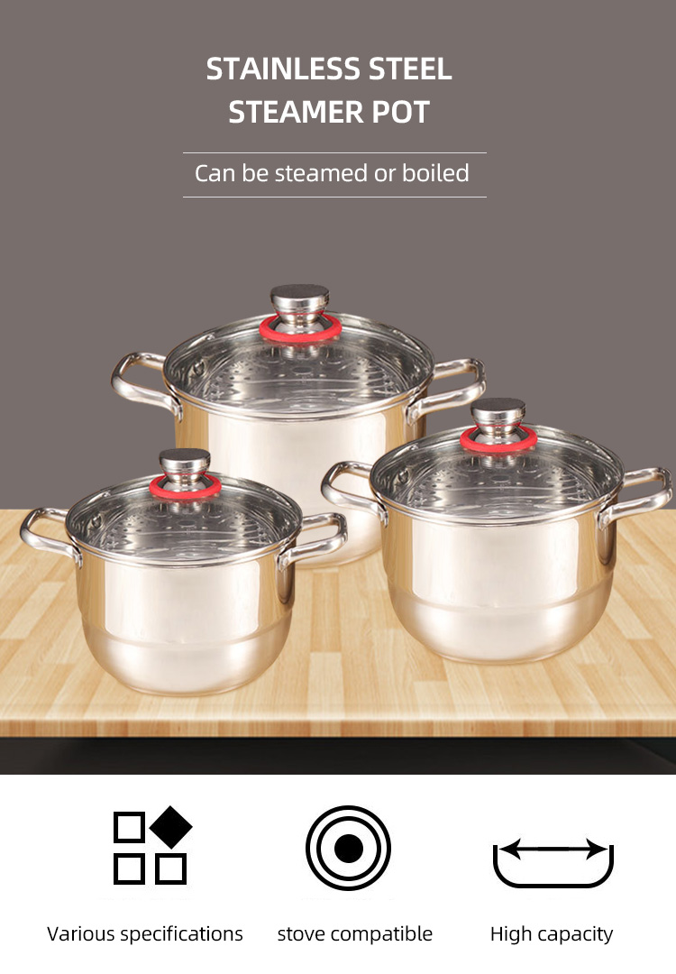 Direct Selling 201 Stainless Steel Soup Pot Cookware Set Big Steamer Cooking Pot Set With Spacers