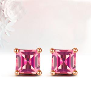 Quality Rose Gold Princess Ruby Stud Earrings Women Fine Jewelry (KE003PINK) wholesale
