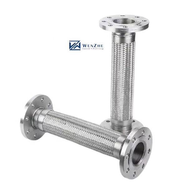 Flexible Metal Corrugated Pipe with Flange Connection Silver Stainless Steel 304